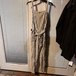 Roxy Gray and White Striped Jumpsuit with Tie Waist